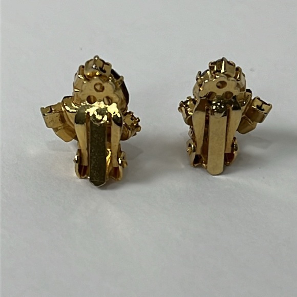 Vintage Gold Tone Brown Orange Marquee Rhinestones Clip On Earrings OS - Picture 5 of 8